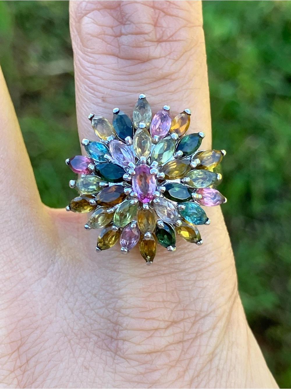 Natural Multi Color Tourmaline Sterling Silver Ring Size 8
